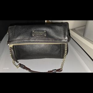 Kate Spade Black and Gold Crossbody Bag with Gold Hardware and Textured Surface
